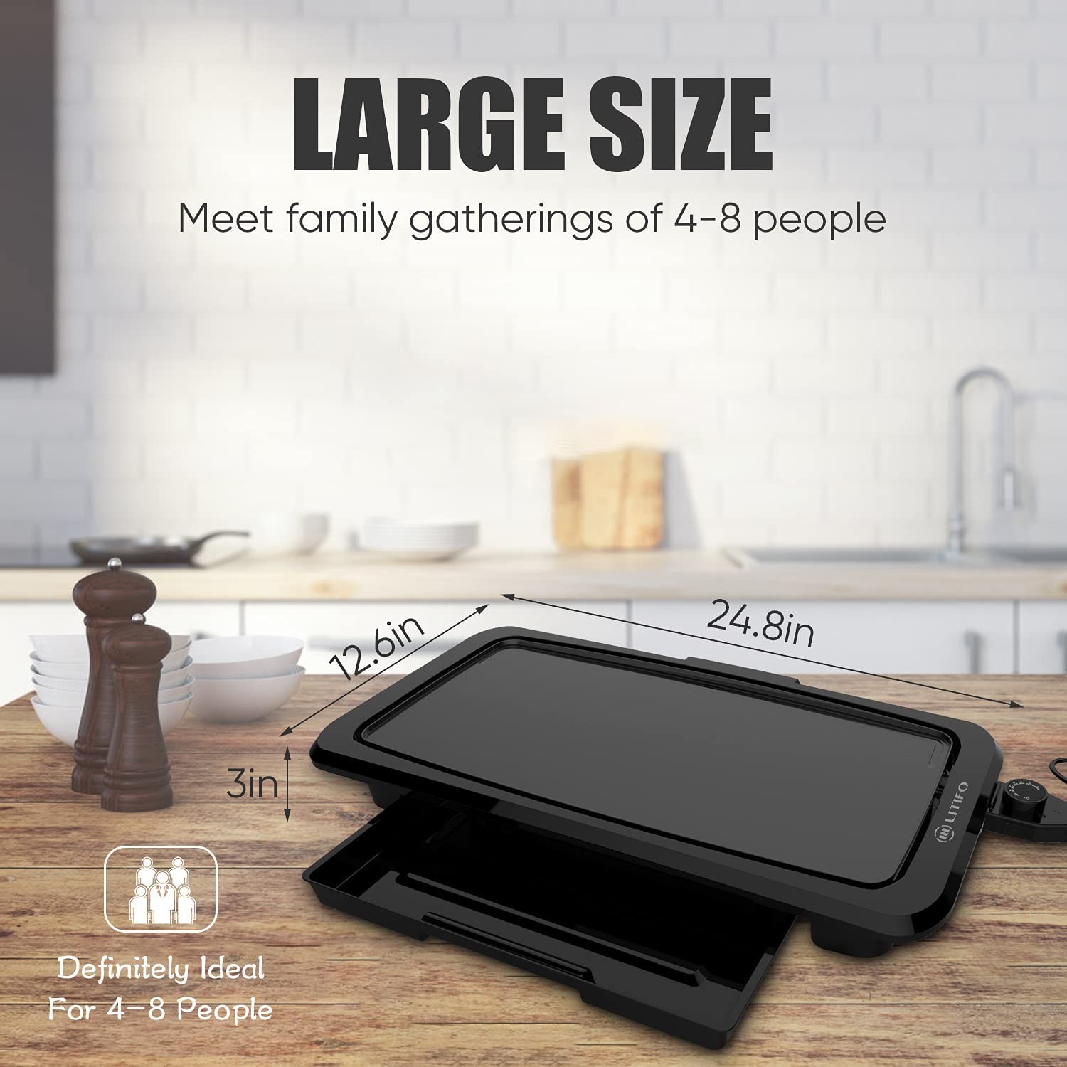 LITIFO Electric Griddle Indoor, 1450W Nonstick Extra Large BBQ Griddle Pan