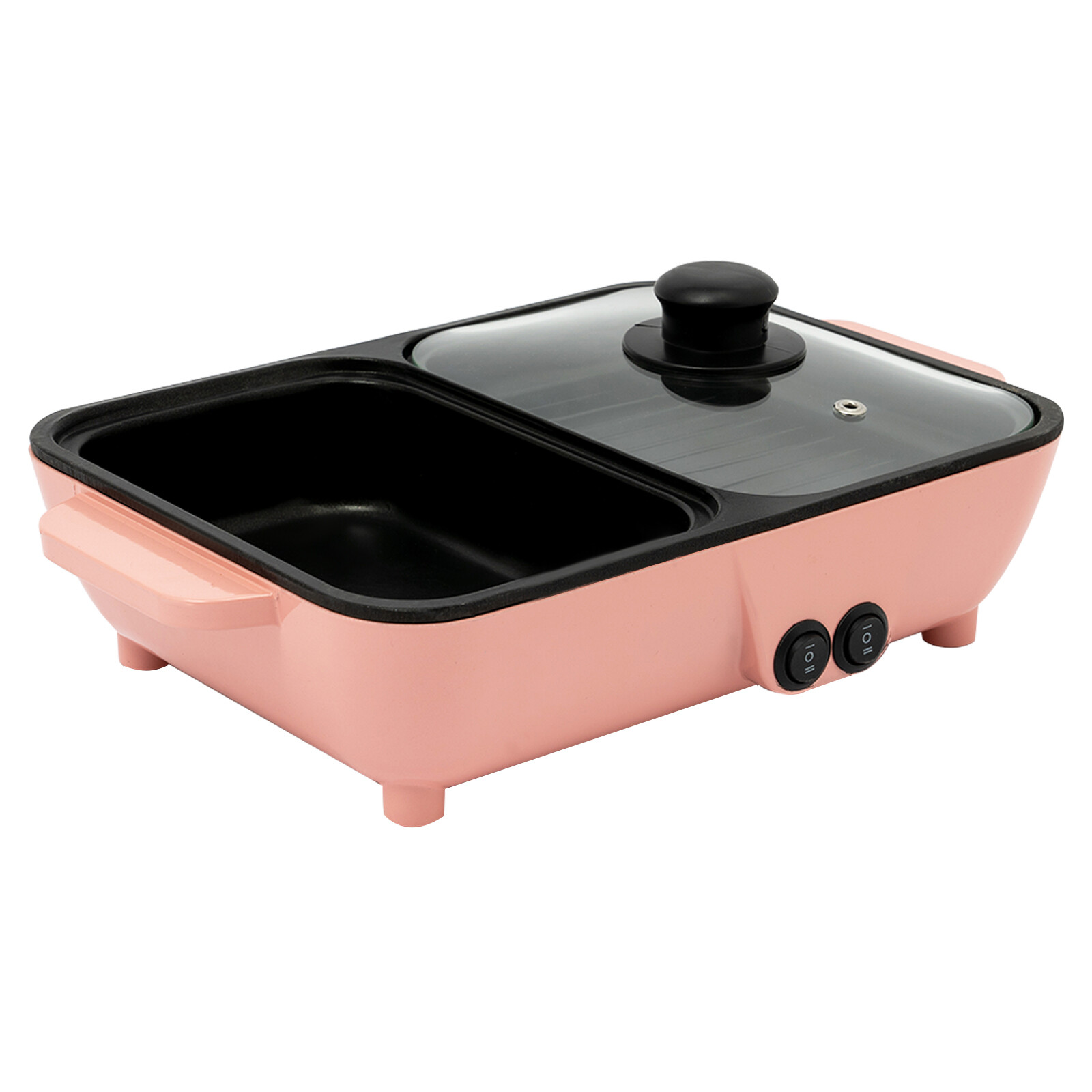 Pink 2 in 1 Electric Hot Pot Kitchen Smokeless Non-stick Baking Pan BBQ Grill