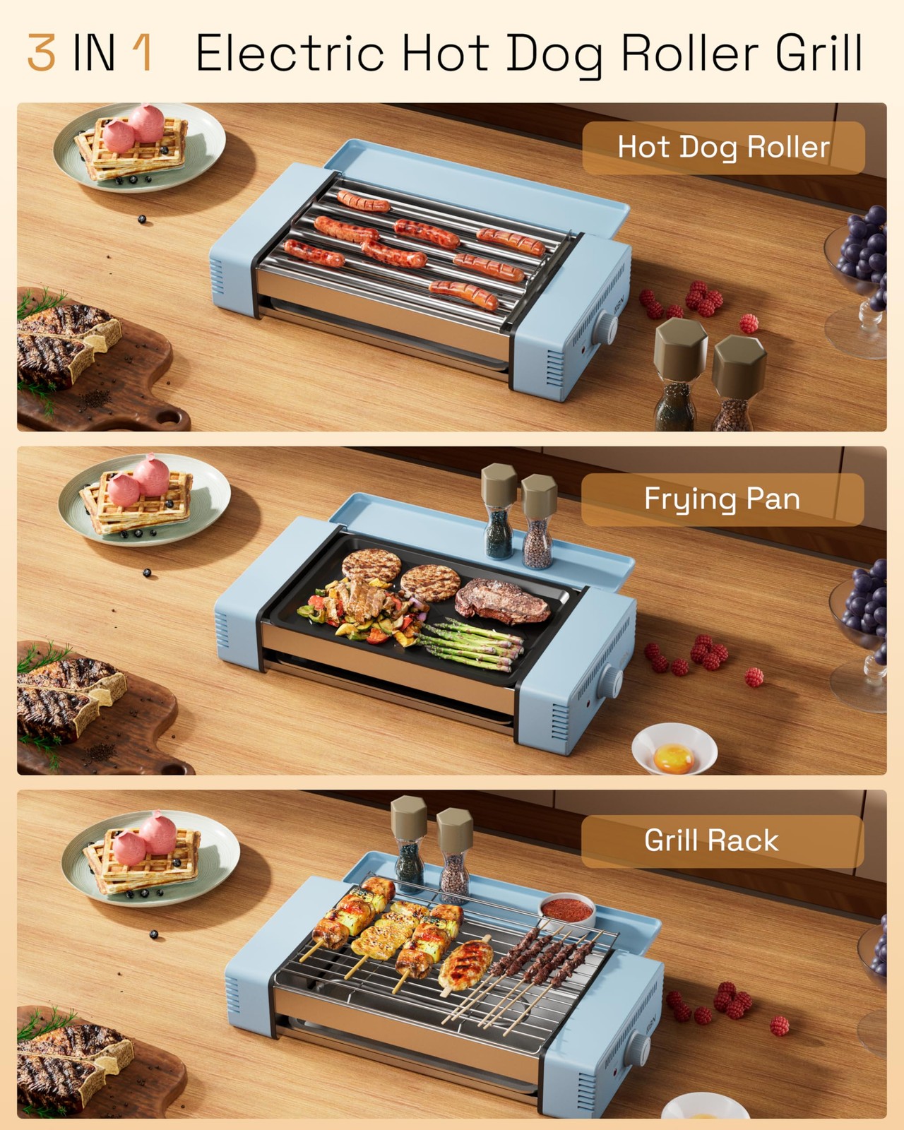 HBN Indoor Grill and Electric Griddle, 3-in-1 Smokeless Indoor Grill with Gri…