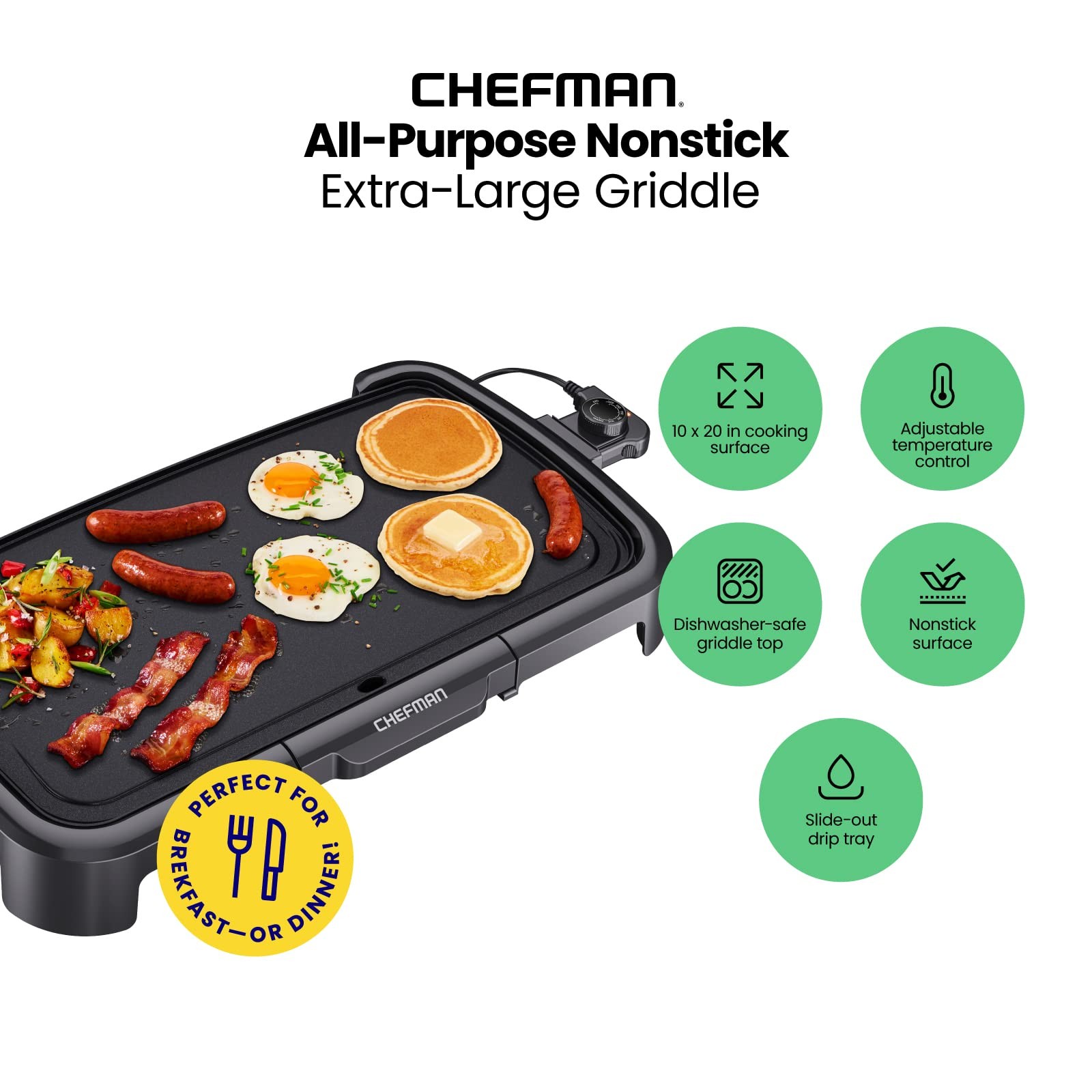 XL Electric Griddle with Removable Temperature Control, Immersible Flat Top G…