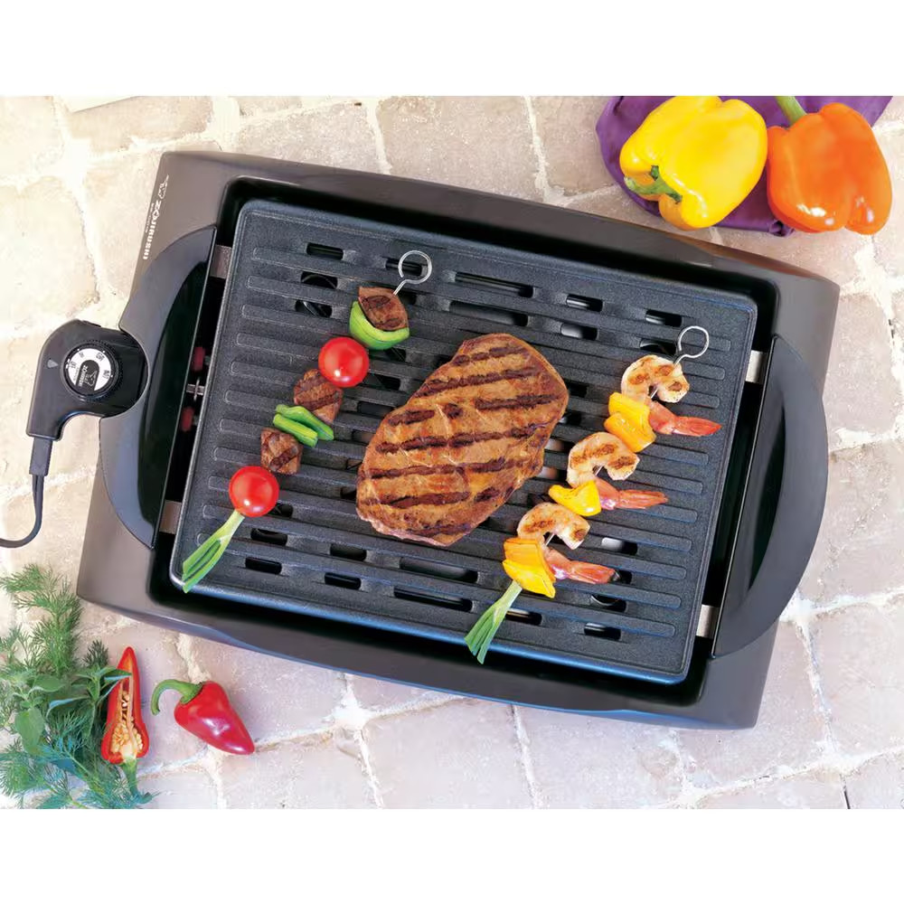 112 Sq. In. Brown Non-Stick Indoor Grill with Temperature Control