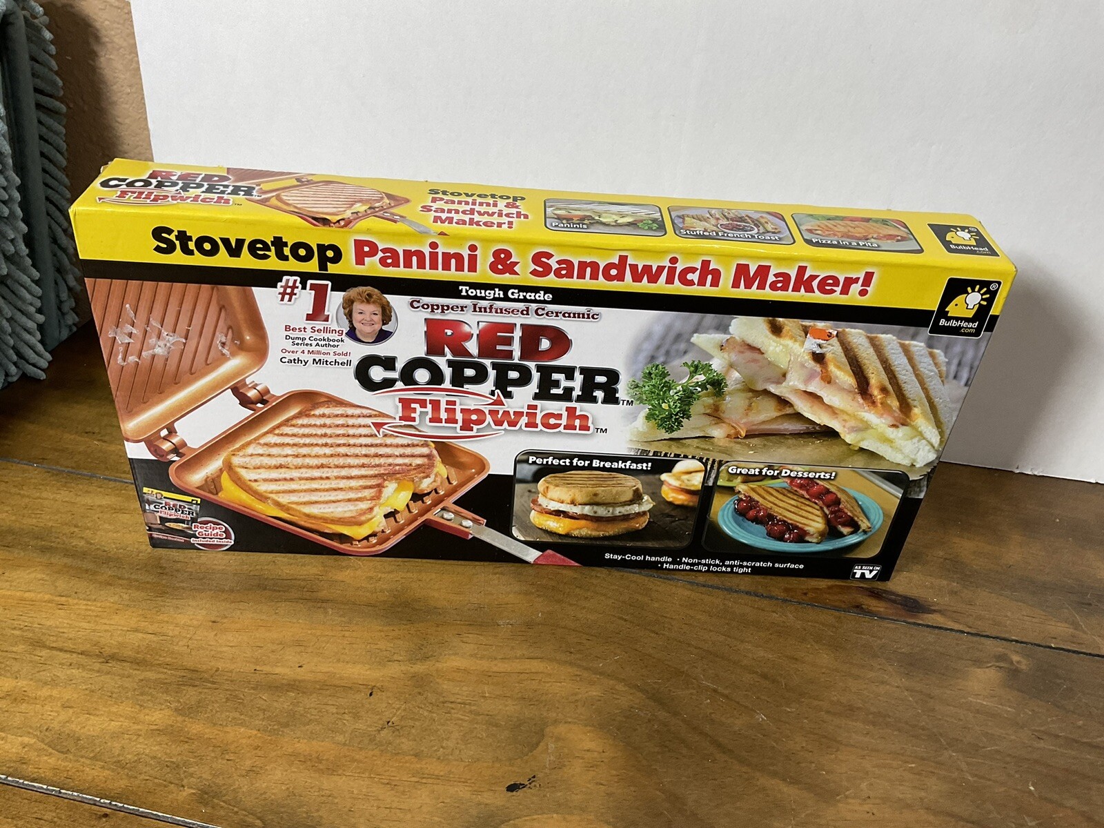 Red Copper Flipwich Non-Stick Stovetop Sandwich & Panini Maker NEW