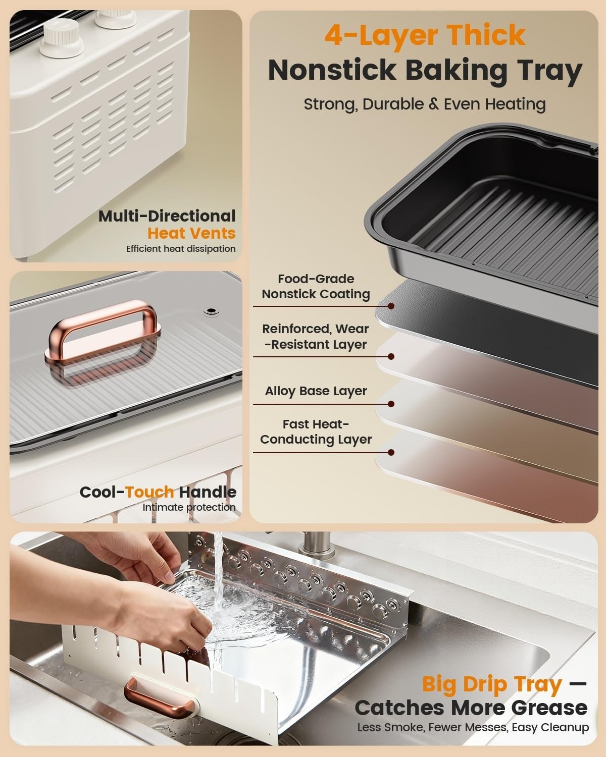XHJ 4-in-1 Electric Indoor Grill Smokeless Home,Countertop Electric Grill