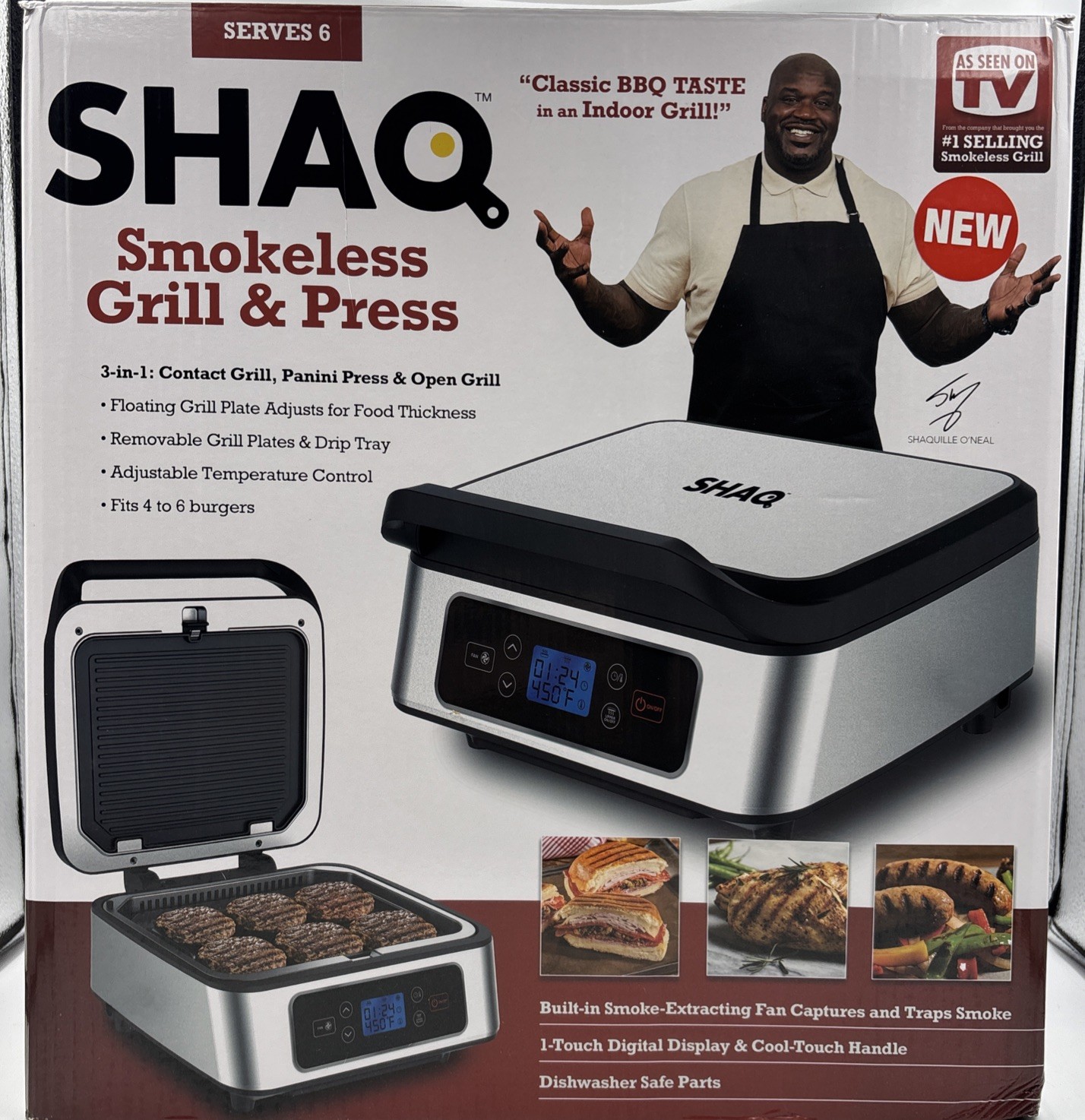 SHAQ 3-in-1 Smokeless Grill And Press Indoor Grill Brand New