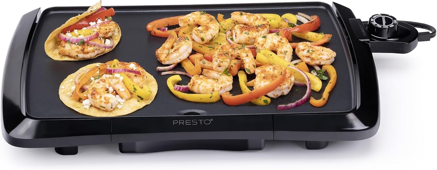Presto Electric Griddle Non-Stick Surface Cool Touch Removable Drip Tray Large