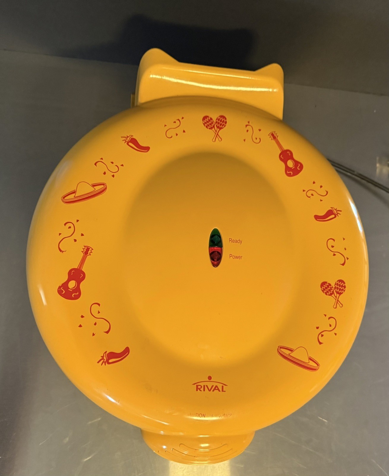 Rival Yellow Electric Tortilla Maker Press Fiesta Chili & Guitar Design 10-12”