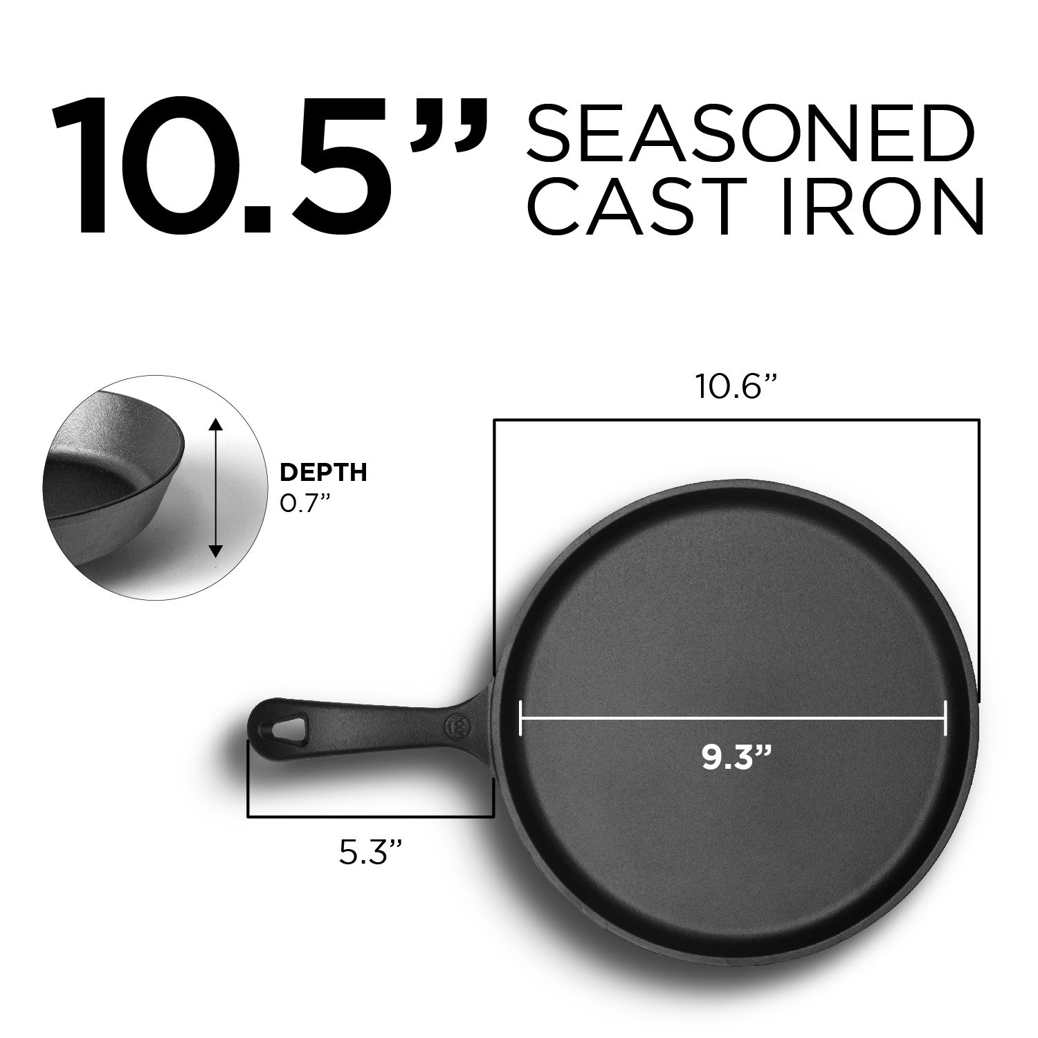 10.5Inch Cast Iron Round Griddle, PreSeasoned, CHFL911