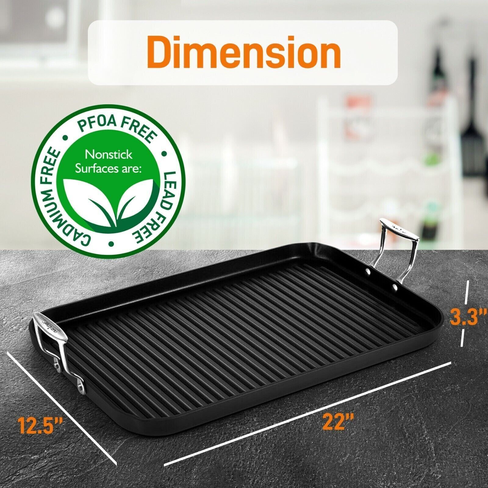NutriChef Nonstick Grill & Griddle – Dishwasher Safe Double Burner, 20’’ x 13’’
