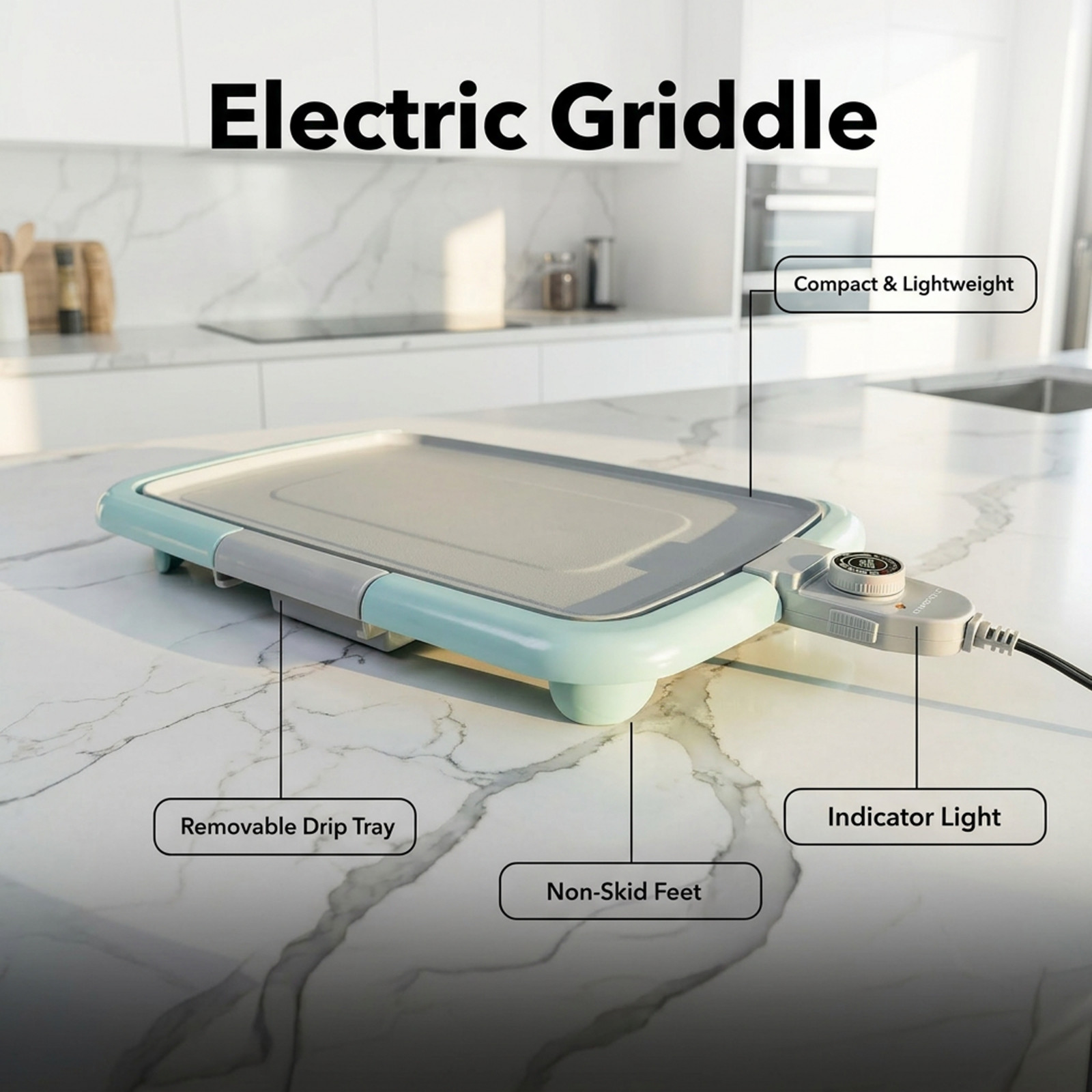 OVENTE Electric Griddle with 16″ x 10″ Non-Stick Plate, Blue GD1610LBL | Removab