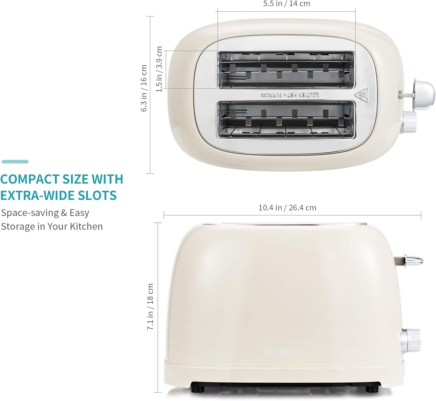 Ultrean Toaster 2 Slice with Extra-Wide Slot for Toasting Bagels, Cream