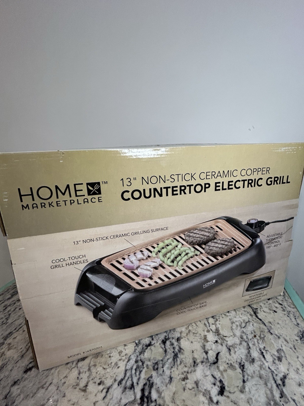 Home-Style Kitchen 13″ Indoor Countertop Electric Grill Nonstick Easy Clean New