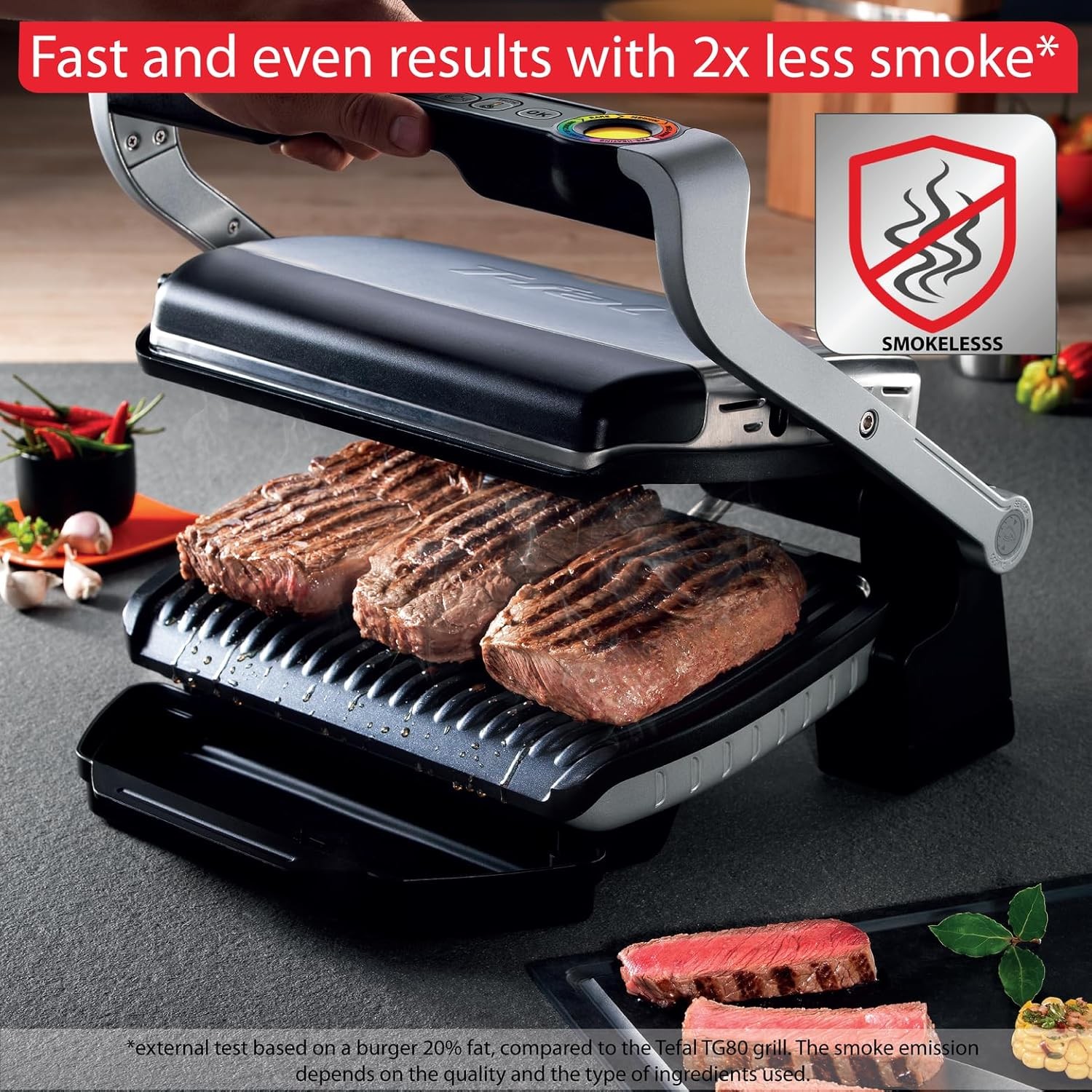 T-Fal OptiGrill Stainless Steel Electric Grill,4Servings,6Automatic Cooking Mode