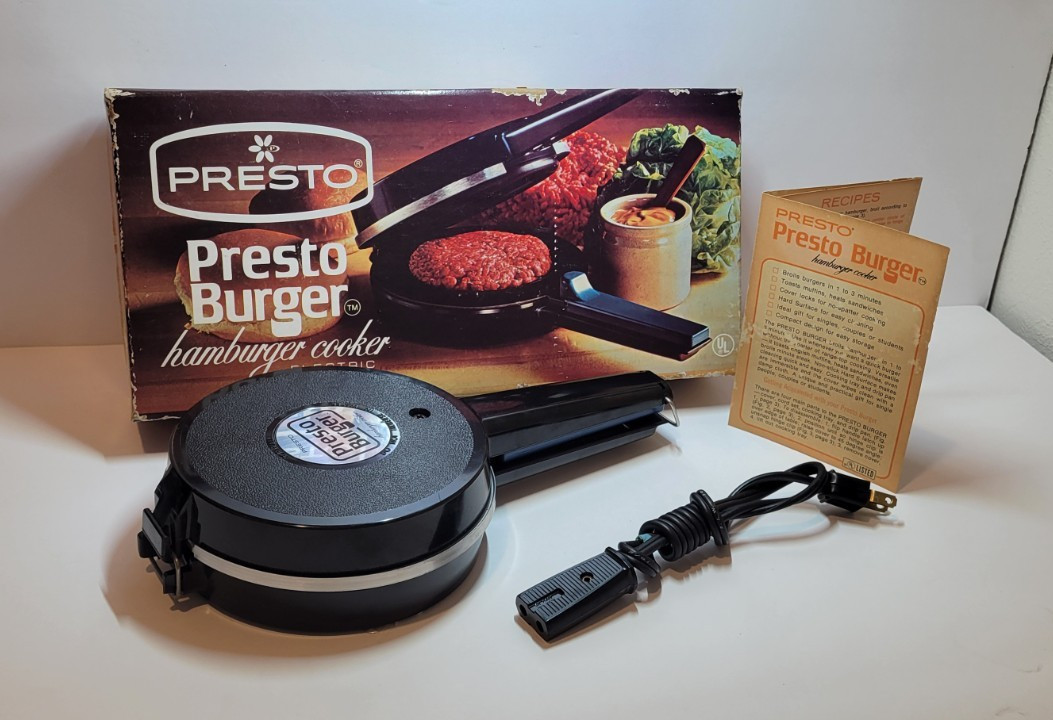 Presto Burger Electric Hamburger Cooker 1500W Broil, Immersible Drip Pan