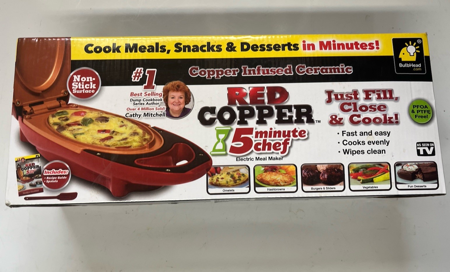 Copper Red 5 Minute Chef Electric Cooker Ceramic Nonstick Omelet Snack Maker