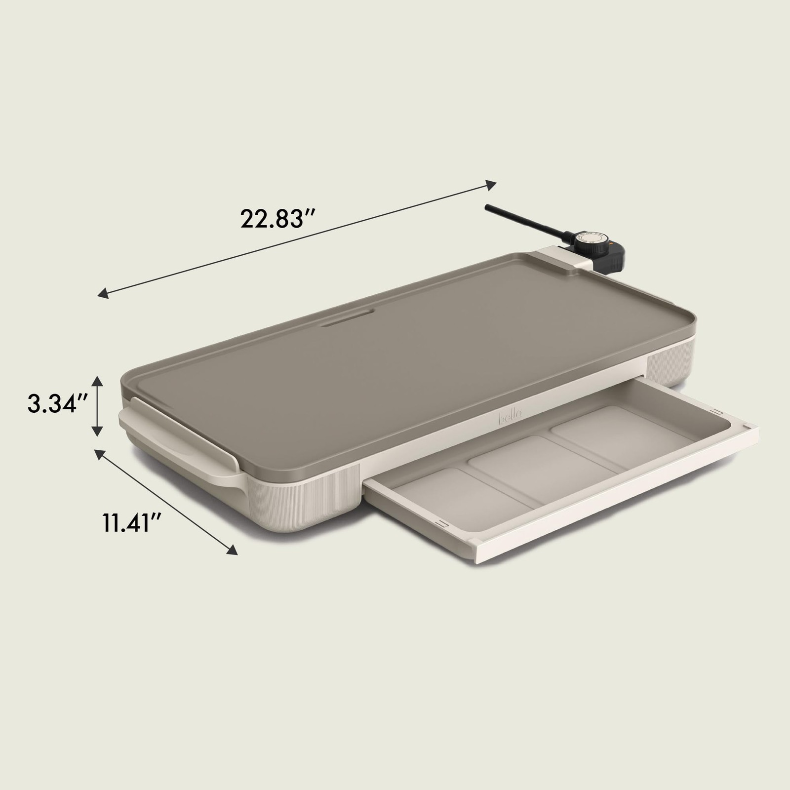 Bella 10″x20″ Ceramic Griddle Warming Tray, 1500W Non-Toxic, Oatmilk 35113-016A