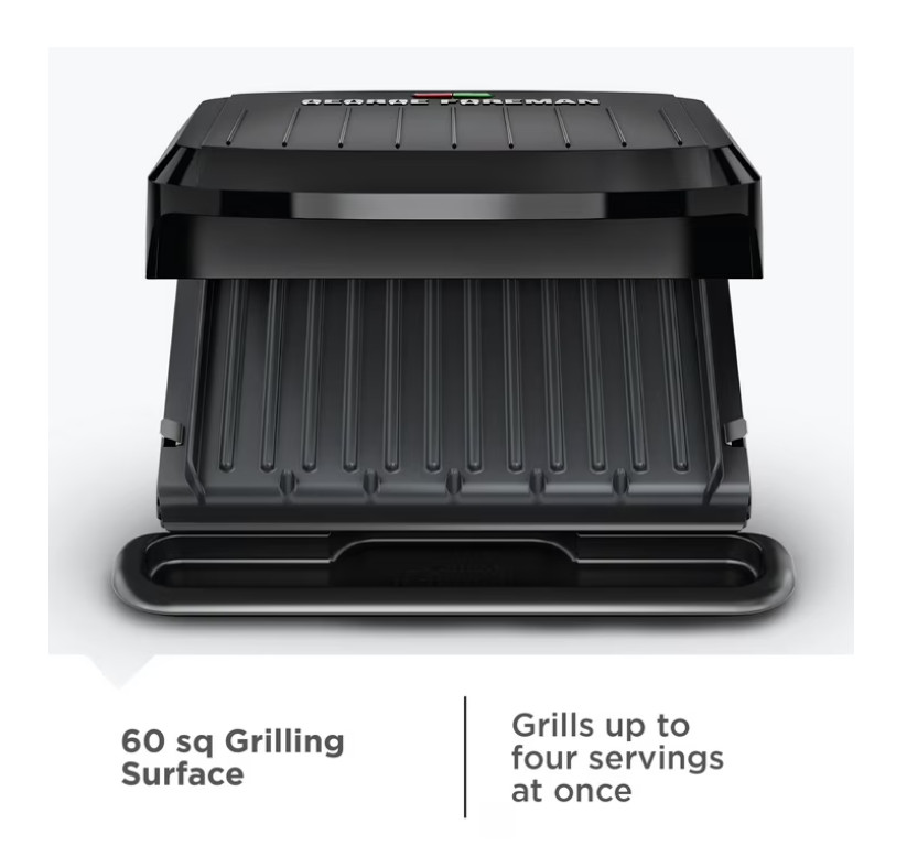 George Foreman 4‑Serving Electric Grill & Panini Press, Easy‑Clean Removable Dis