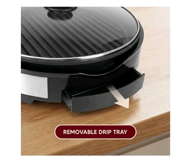 New EMG6505G 12″ Smokeless Indoor Electric BBQ Grill w/ Glass Lid Nonstick