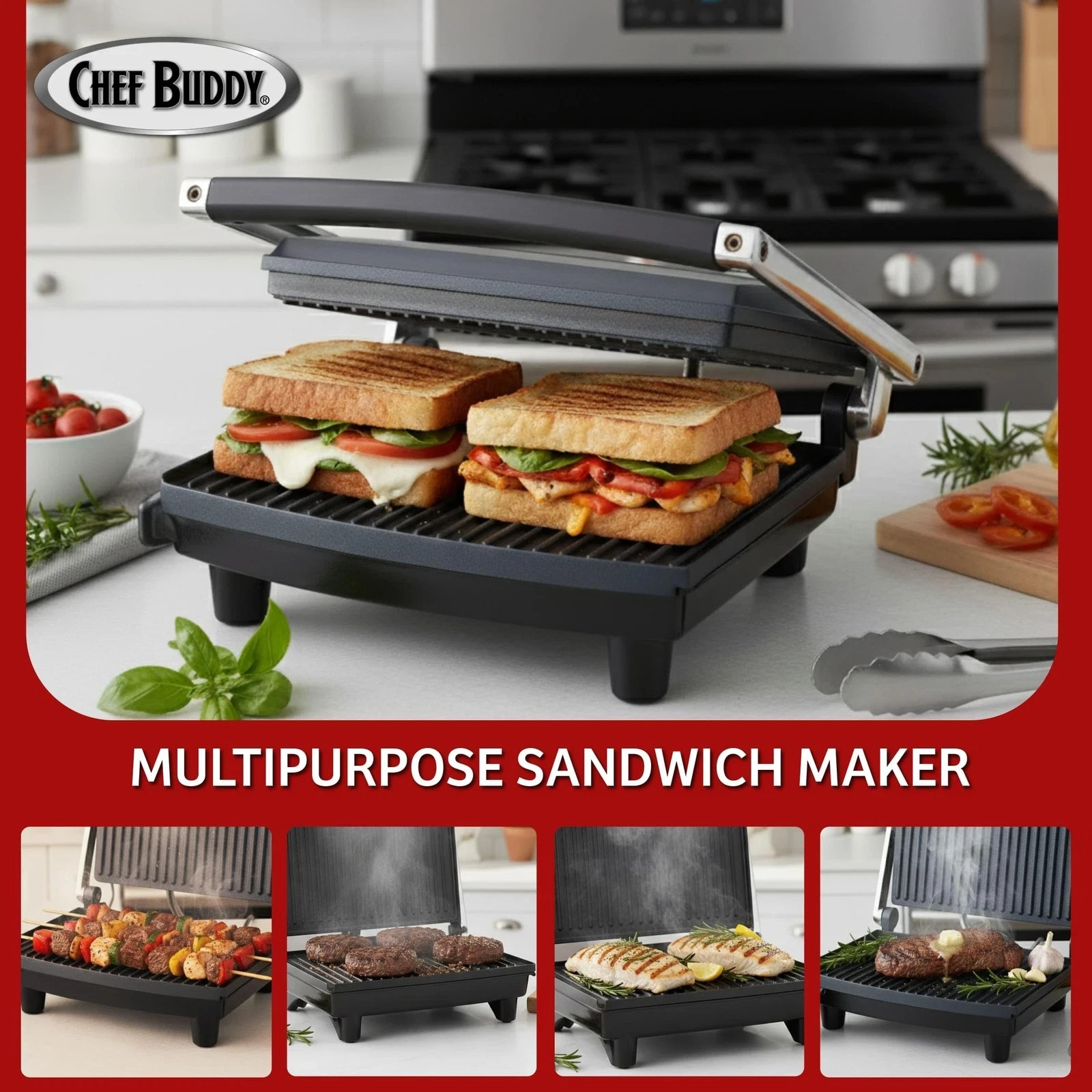 Panini Press Grilled Cheese and Sandwich Maker – Indoor Grill with Drip Tray …