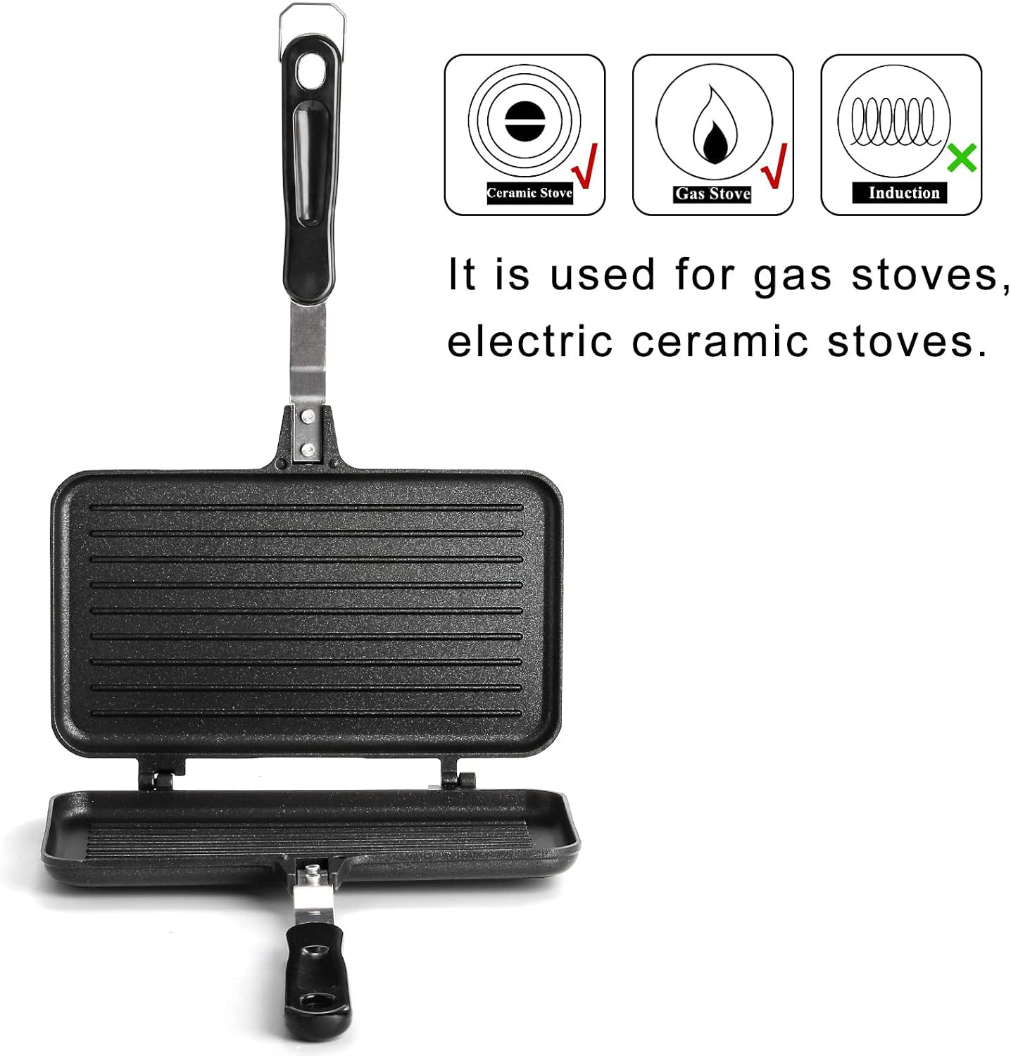 Sandwich Maker, Non-Stick Grill Panini Maker Pan with Handle, Stovetop Toasted A