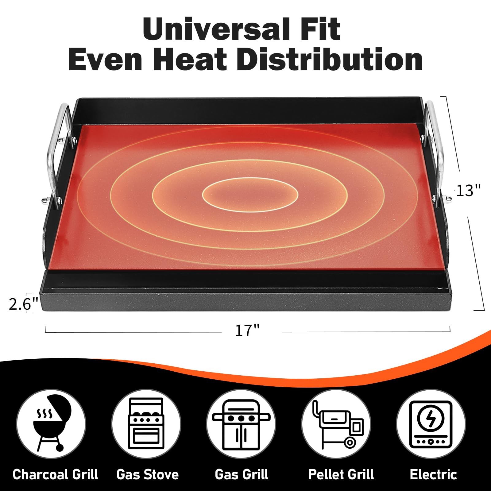 QuliMetal 17 x 13 Inch Cast Iron NanoCeramic Griddle for Gas Grills