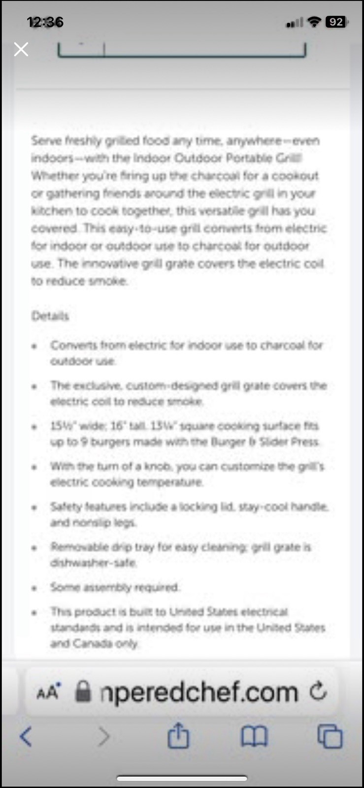 NEW Pampered Chef Indoor Outdoor Portable Grill ~ No Box In Plastic ~ Great Gift