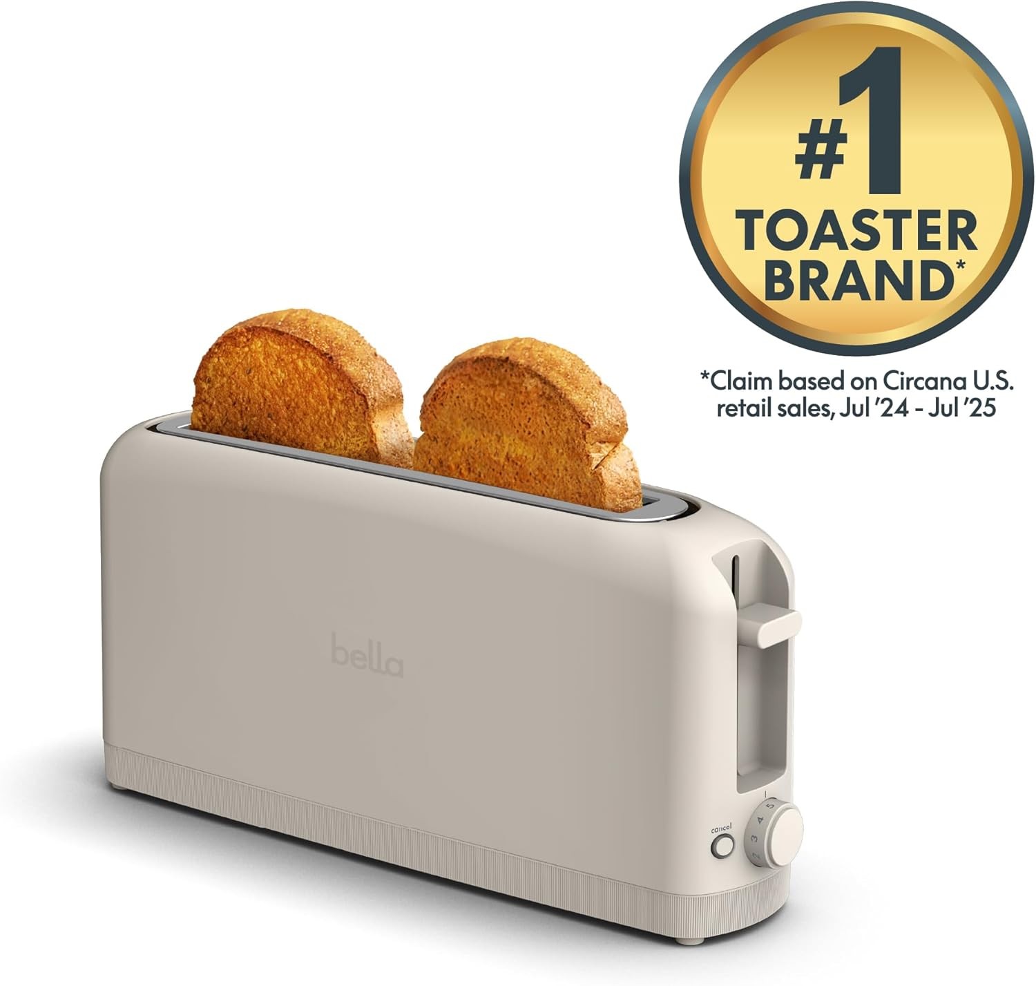 bella 2 Slice Slim Toaster, Fits-anywhere™ Kitchenware, 6 2 Slice, Oatmilk