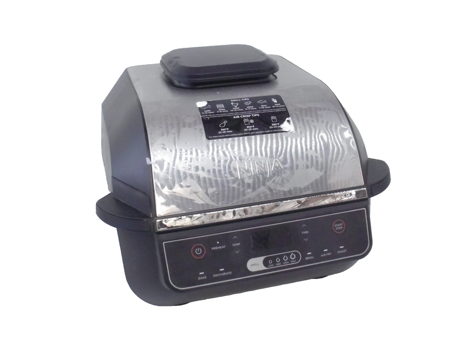 Ninja EG201 Foodi 6-in-1 Indoor Grill with Air Fryer Roast Bake, READ