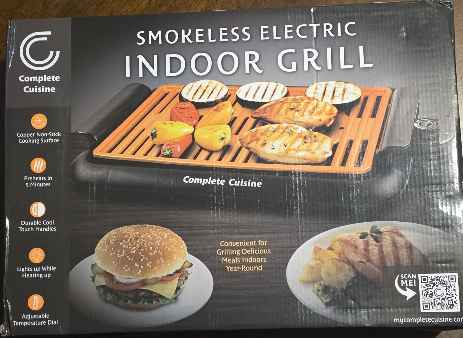 Complete Cuisine Smokeless Electric Indoor Grill Copper Non-Stick Adjustable