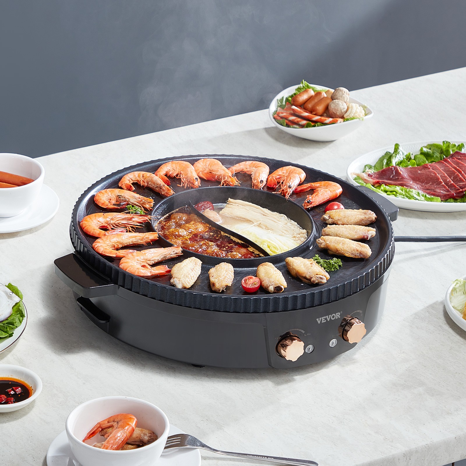 VEVOR Hot Pot with Grill 1800W 2-in-1 Electric Smokeless Grill Hot Pot for 2-8