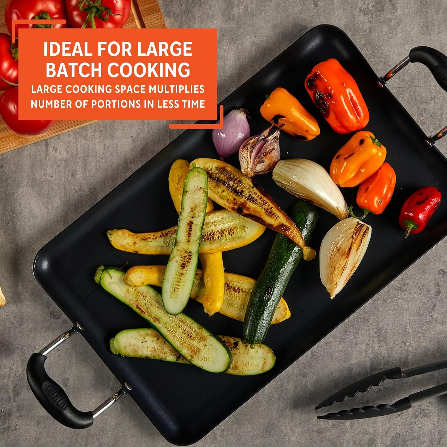 19×12″ Black Aluminum Double Burner Griddle with Nonstick Ceramic Coating