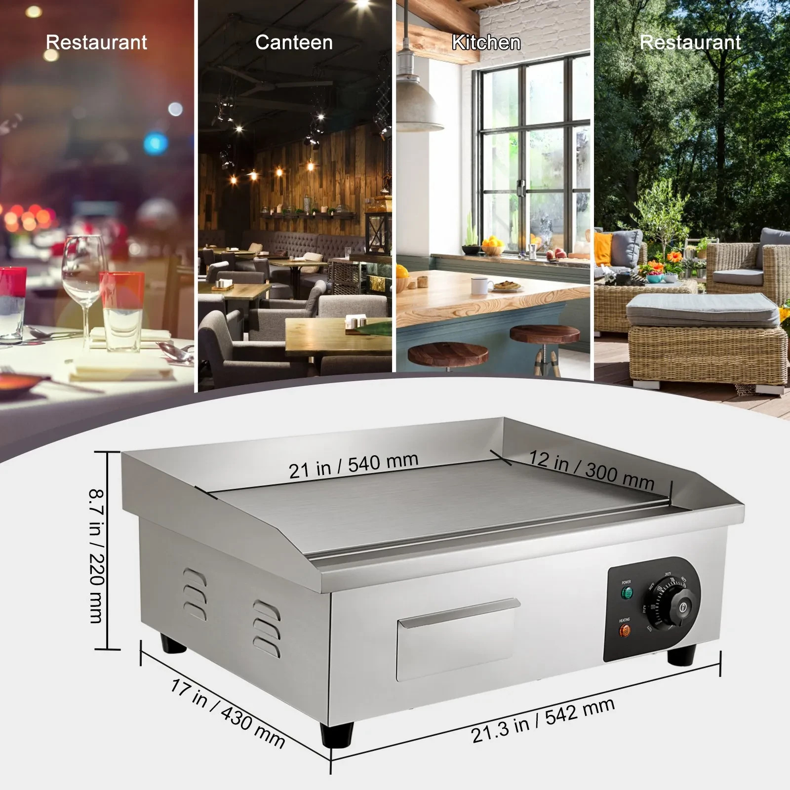 VEVOR 21″ Commercial Electric Griddle Countertop Flat Top Grill 1600W
