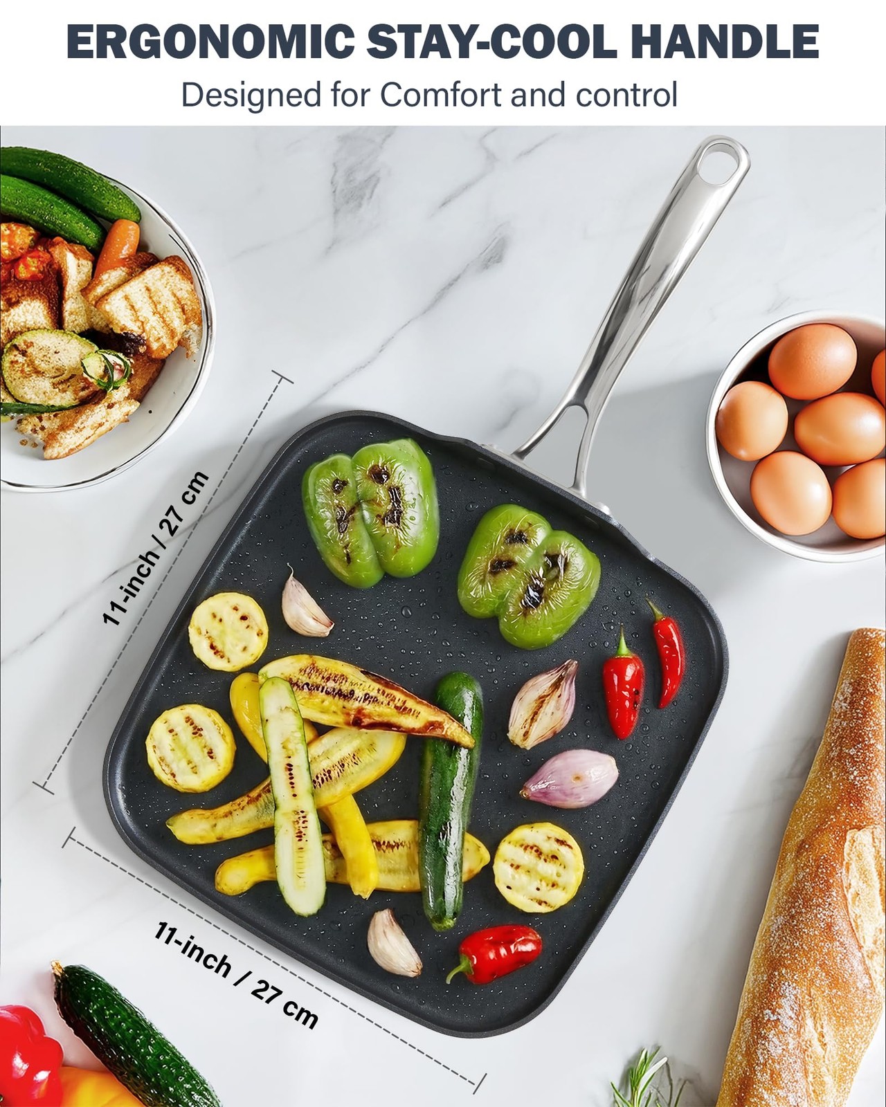 Classic 11 x 11-Inch Nonstick Square Griddle Pan, Hard Anodized Cookware Grid…