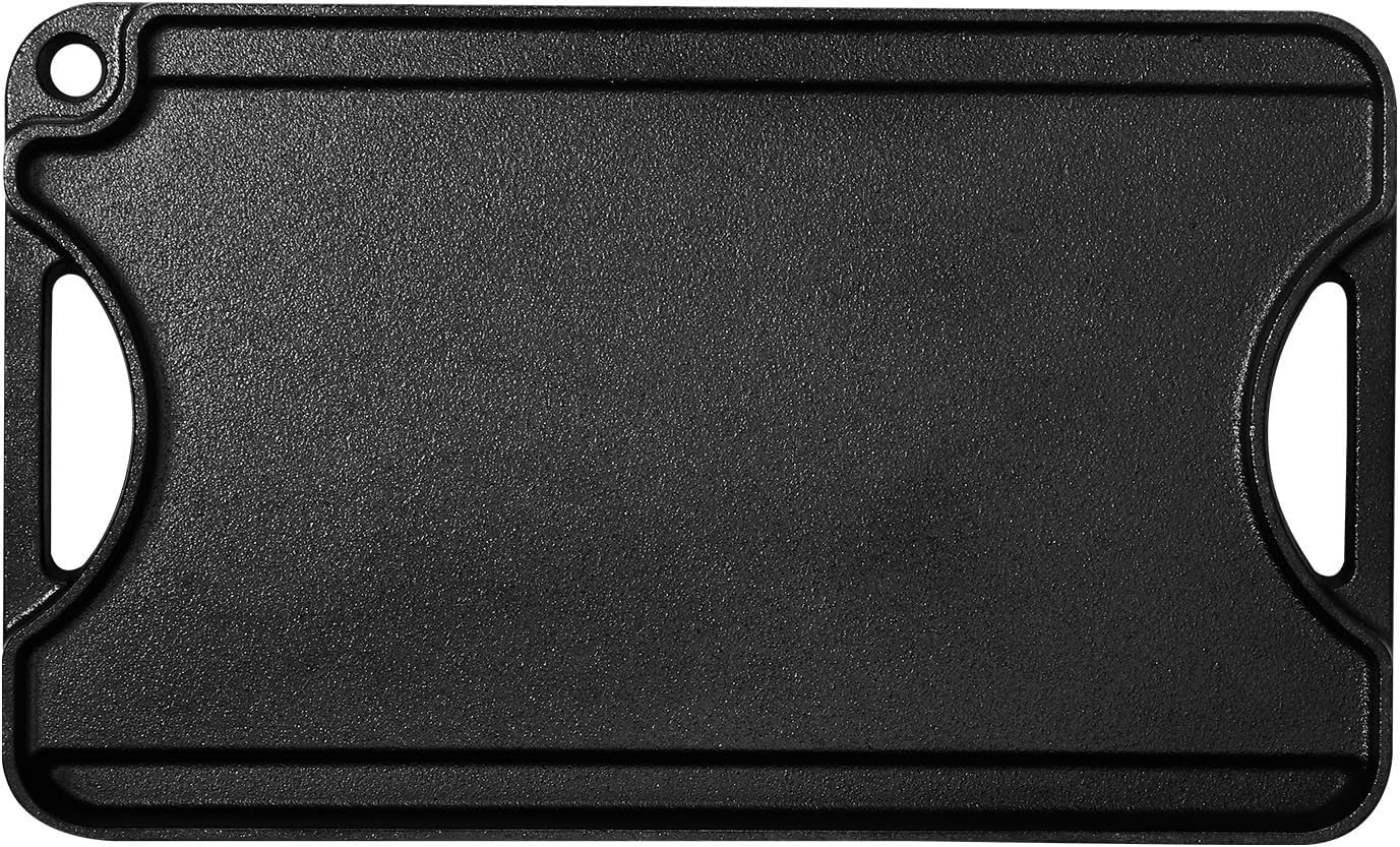 Reversible Grill/Griddle, 14X8.5 Inch Pre-Seasoned Cast Iron Griddle, Portable..