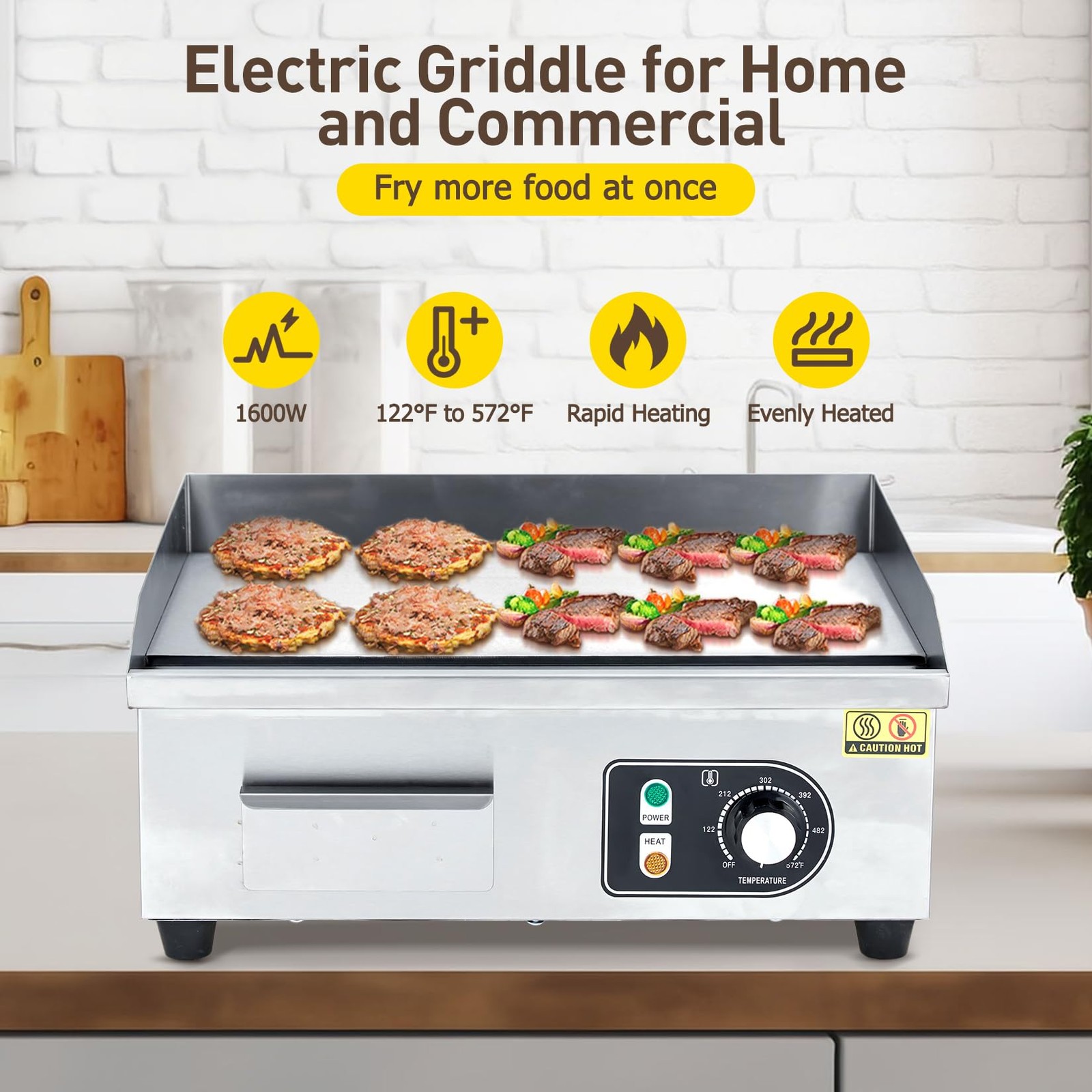 22″ Commercial Electric Griddle Countertop Griddle Grill Countertop Grill 1600W