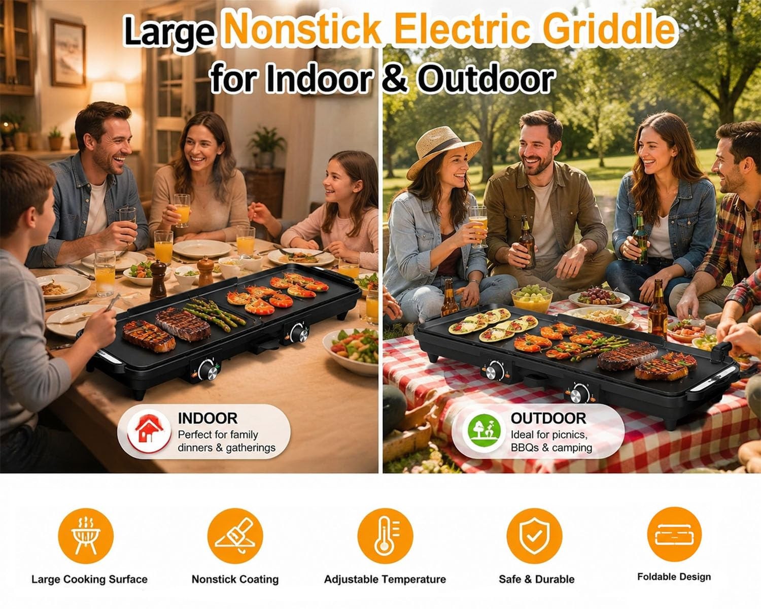 38” Extra Large Griddle – Foldable Grill Nonstick Plate