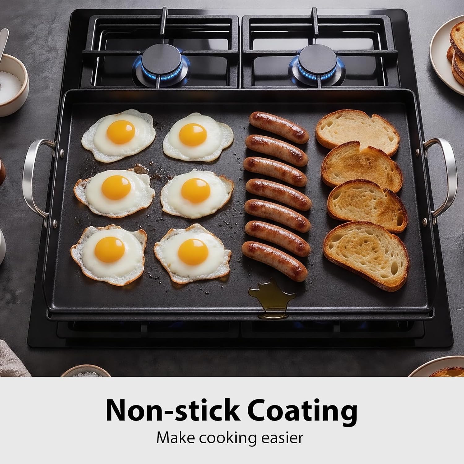 25″ X 16″ Pre-Seasoned Nonstick Cast Iron Griddle for Gas & Charcoal | Universal