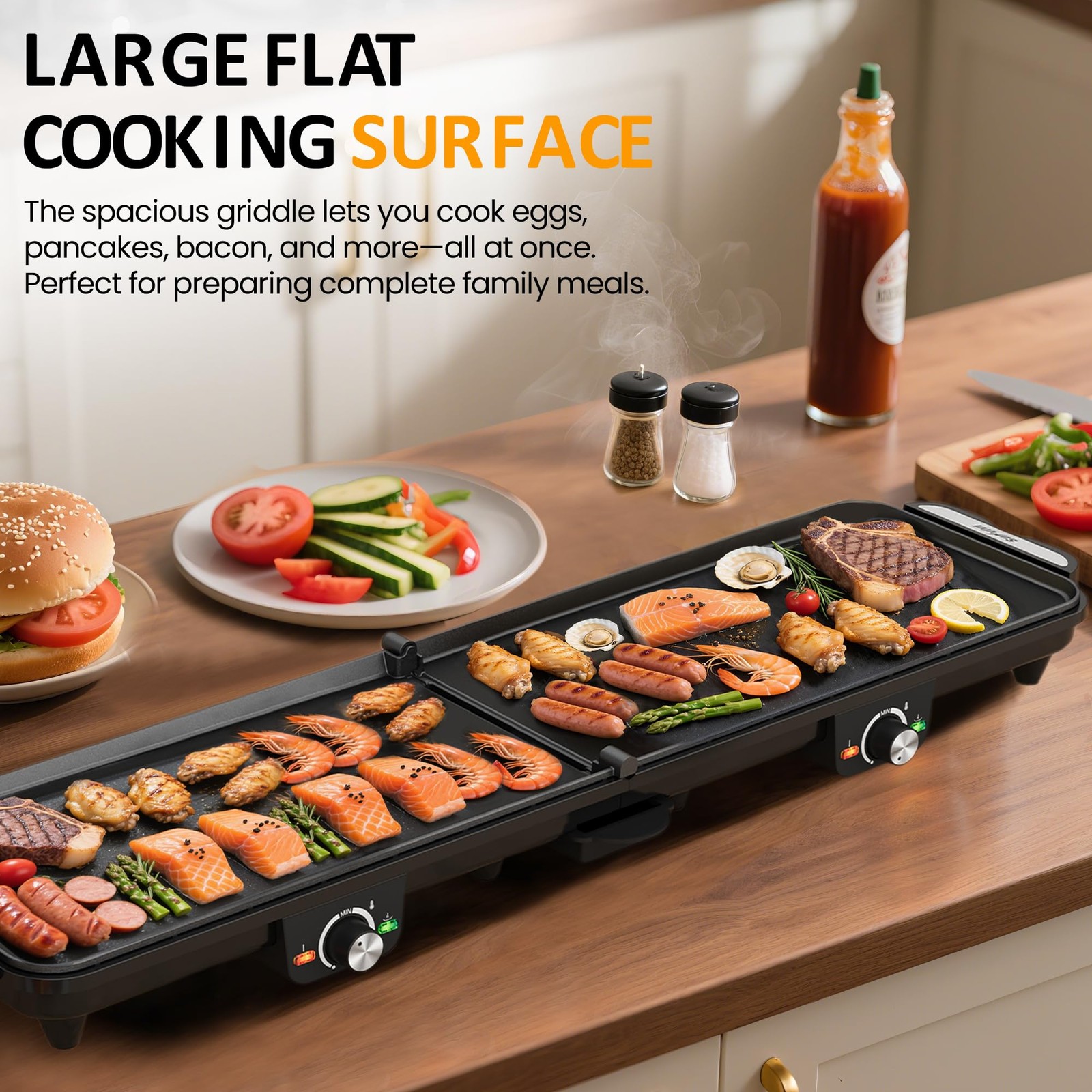 SUNVIVIPRO Electric Griddle Indoor, 1600W Large Flat Top Grill 17.5″ x 9″