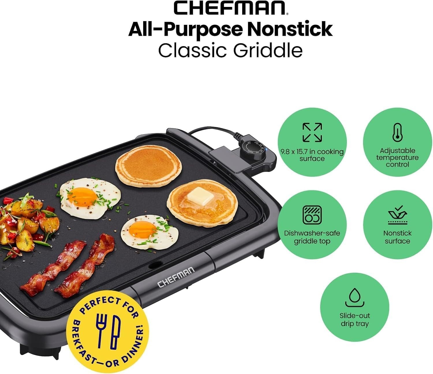 Chefman Electric Griddle Immersible Flat Top Grill,Pancake Griddle, Nonstick NEW