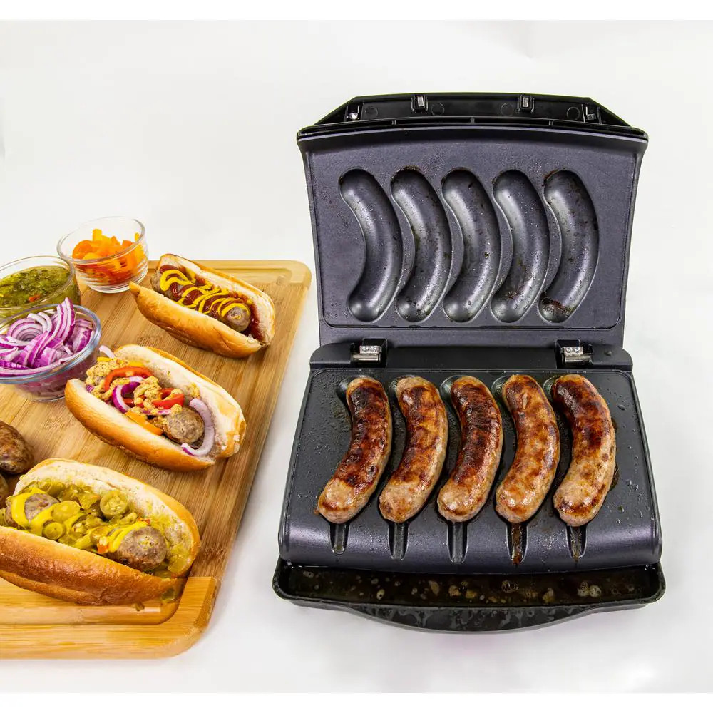 110 Sq in Cooking Area Silver Sausage and Brat Indoor Grill with Drip Tray