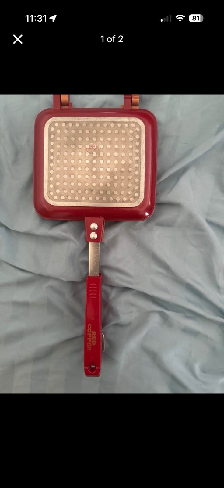 Red Copper Flipwich Stovetop Nonstick Square Ceramic Panini Sandwich Maker