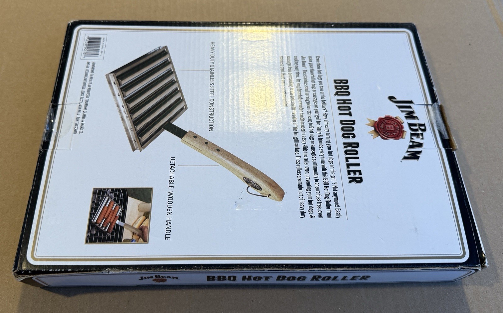 Jim Beam BBQ Hot Dog Roller * Heavy Duty Stainless Steel w/ Wood Handle * NEW