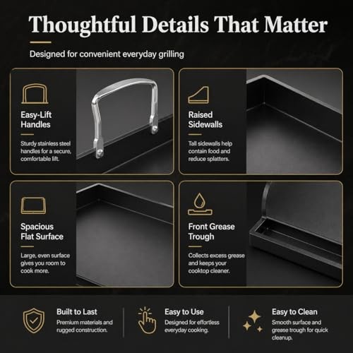 Cast Iron 17x13in Nonstick Flat Top Griddle for Gas Grill