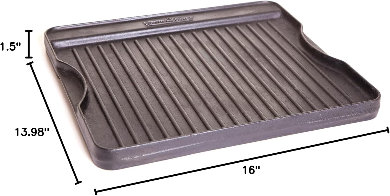 Reversible Pre-Seasoned Cast Iron Griddle Cooking Surface 14 in. x 16 Black