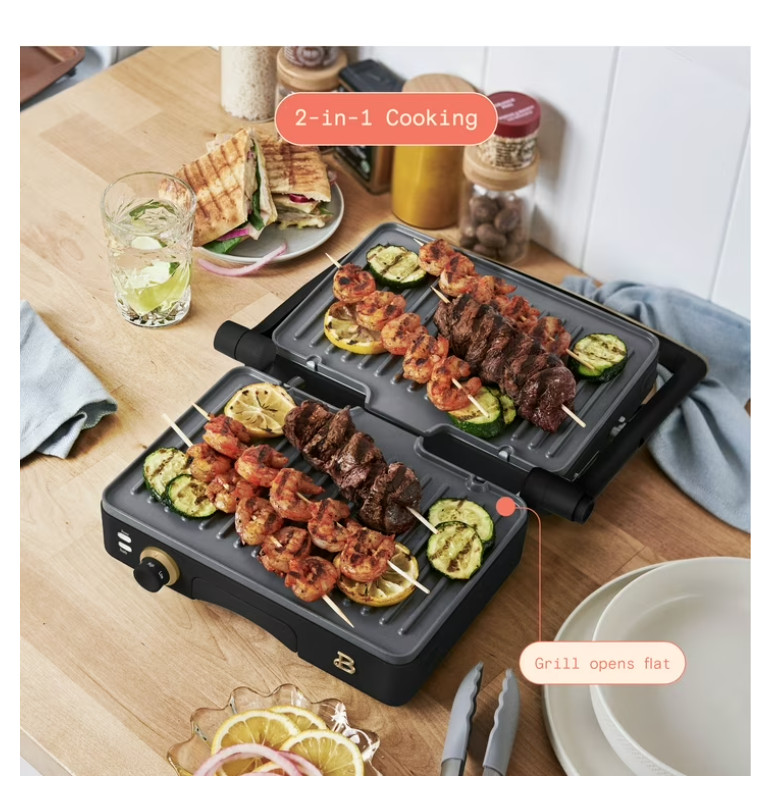 Beautiful 2-in-1 Panini Press & Grill with Detachable Plates, Black Sesame by Dr