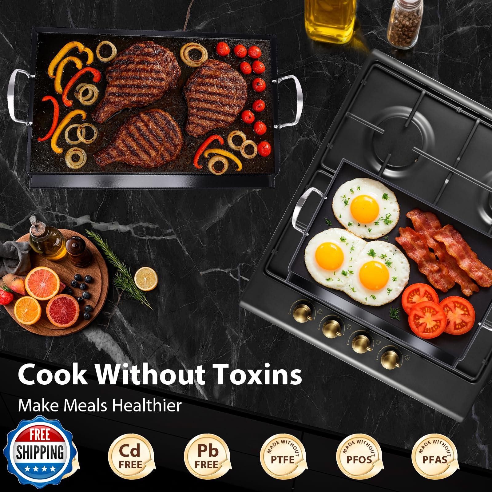 Utheer 25″ x 16″ Ceramic Nonstick Stainless Steel Griddle for Gas, Charcoal a