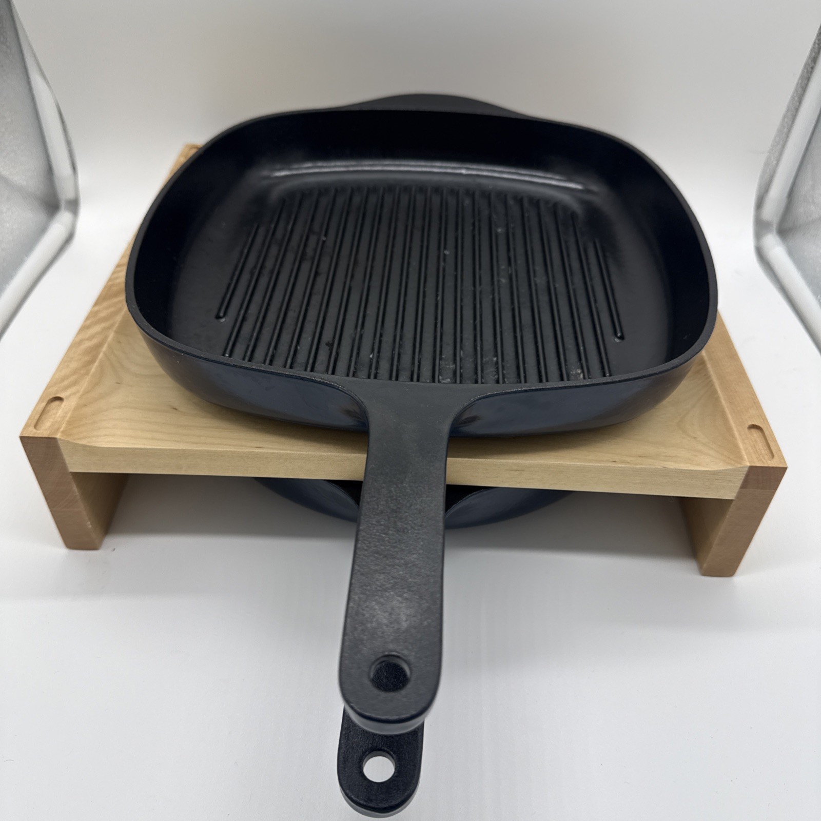 Caraway Home Enameled Cast Iron Skillet & Grill Pan Navy With Storage