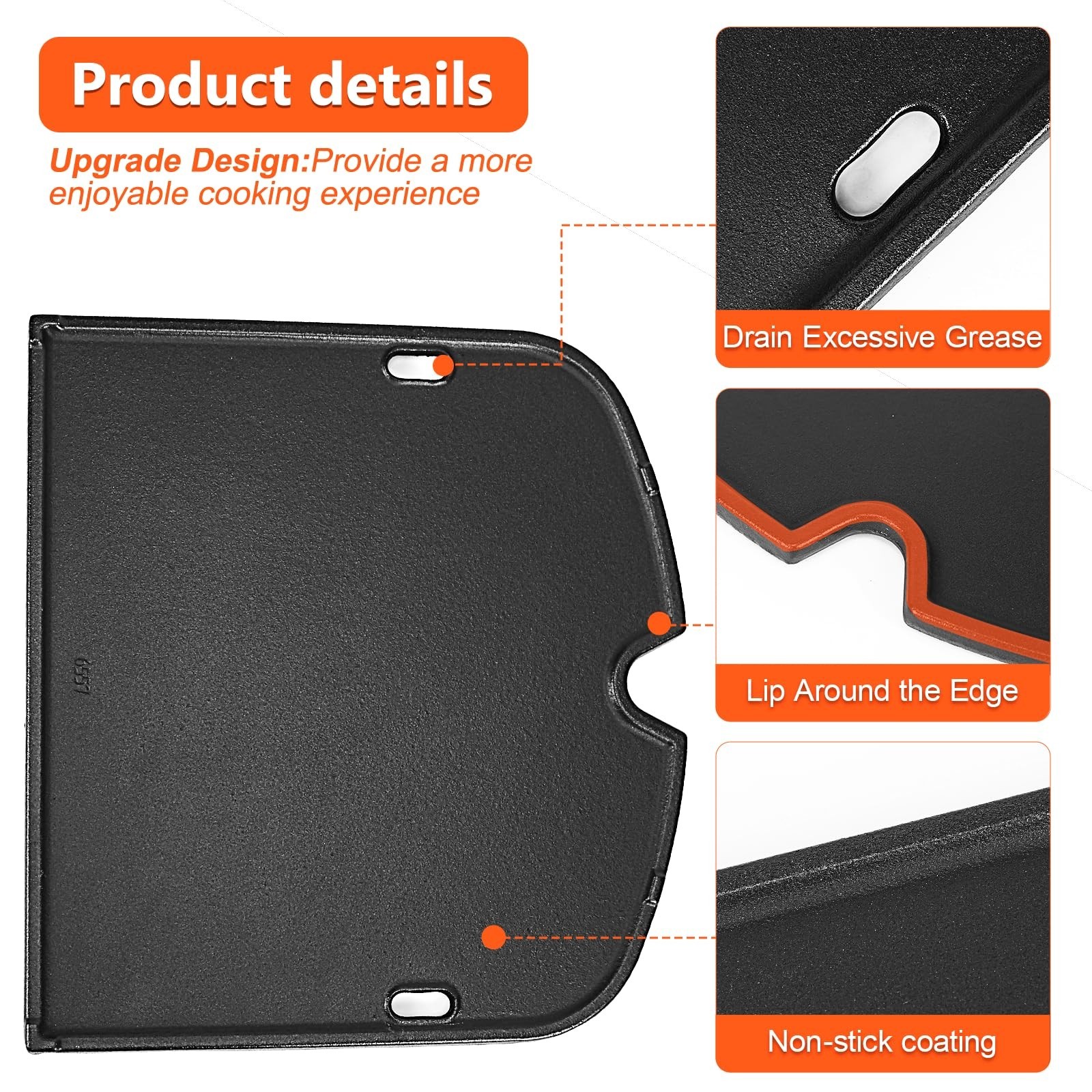 Cast Iron Griddle Plate for Portable Gas Grill – BBQ Cooking Accessory, 13.57×12