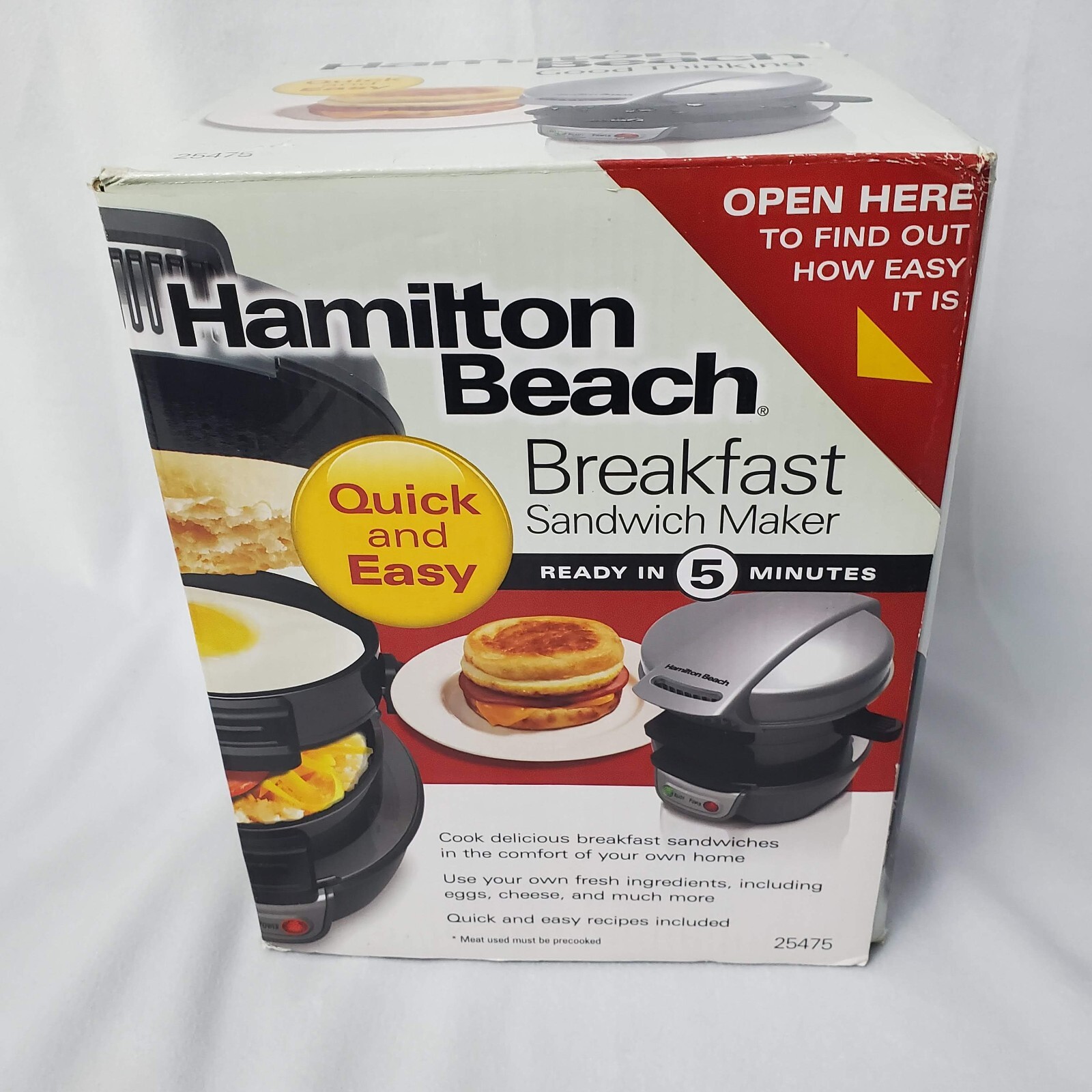 Hamilton Beach Breakfast Sandwich Maker #25475 New in Box Ready in 5 Minutes
