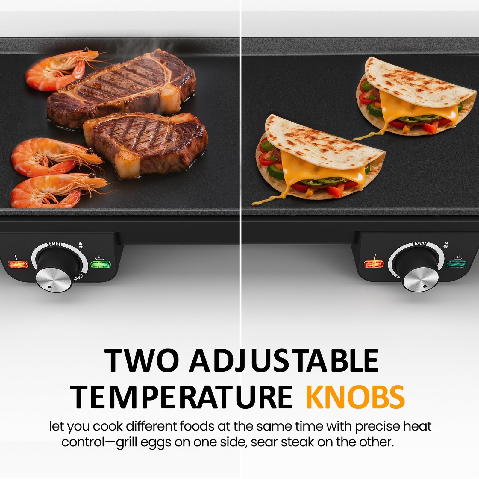 SUNVIVIPRO Electric Griddle 1600W 17.5″ x 9″ Nonstick 2 Zone Adjustable Temp