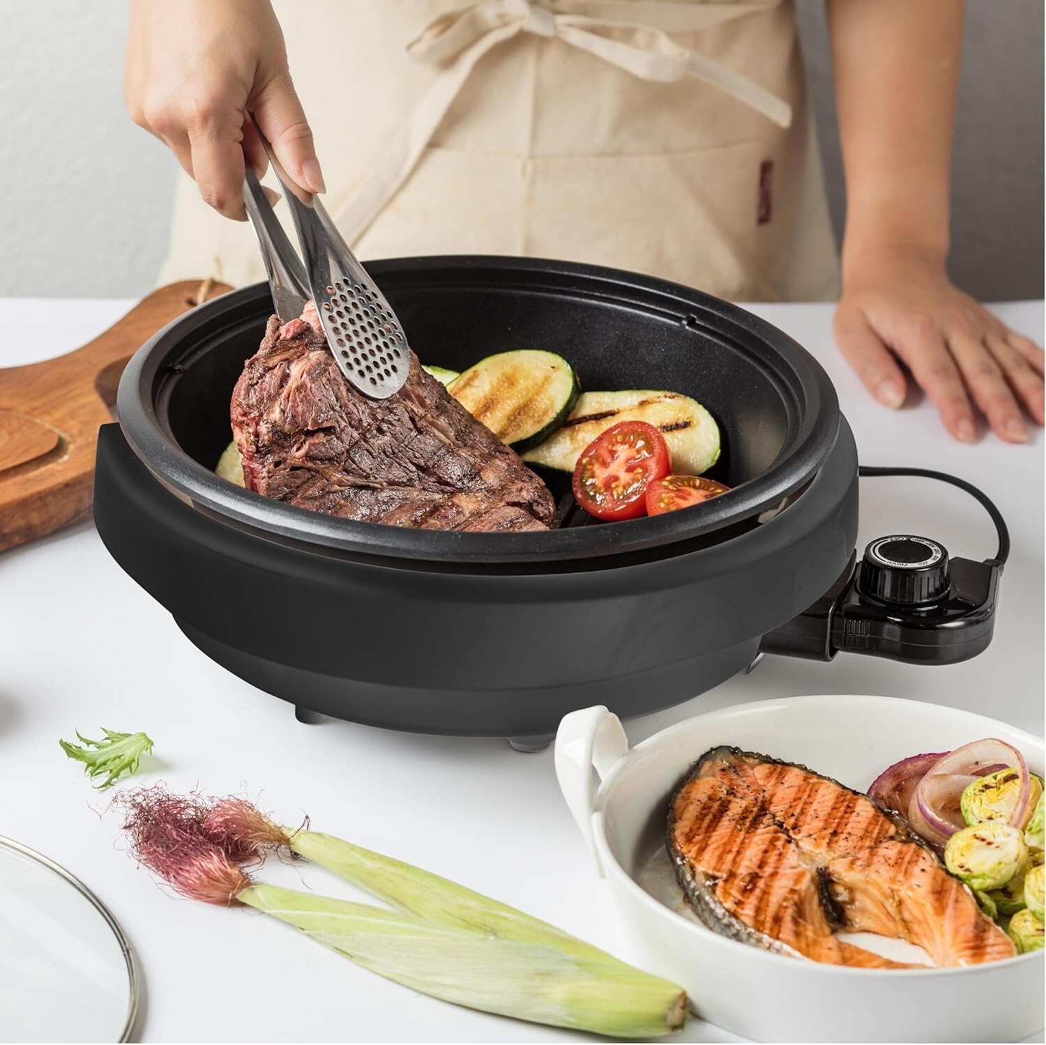 Olla Eléctrica Multifuncional De Doble Potencia Para Carne Pasta Y Olla Caliente